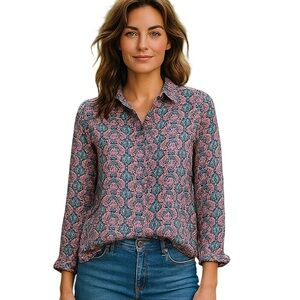 Banana Republic Paisley Blouse Button Down Size Small Women's Office Petite